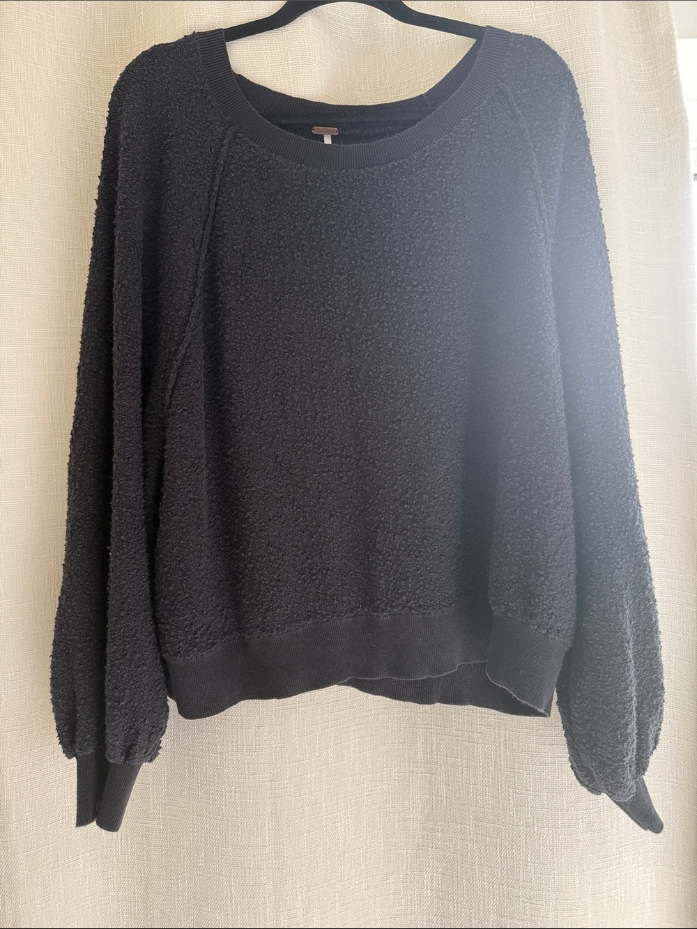 Free People Black Textured Scoopneck Sweater Size Large